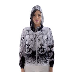 Lion Wildlife Art And Illustration Pencil Hooded Wind Breaker (women) by Celenk