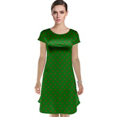 Mini Red Dots On Christmas Green Cap Sleeve Nightdress by PodArtist