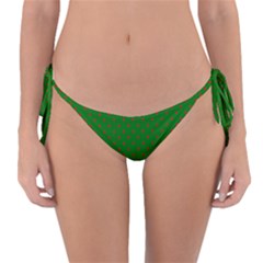 Mini Red Dots On Christmas Green Reversible Bikini Bottom by PodArtist