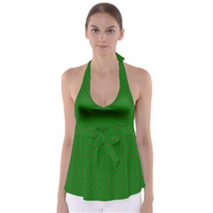 Mini Red Dots On Christmas Green Babydoll Tankini Top by PodArtist