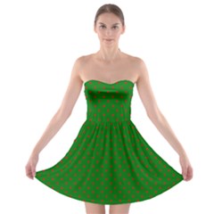 Mini Red Dots On Christmas Green Strapless Bra Top Dress by PodArtist