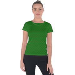 Mini Red Dots On Christmas Green Short Sleeve Sports Top  by PodArtist