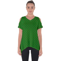 Mini Red Dots On Christmas Green Cut Out Side Drop Tee by PodArtist