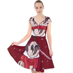 Pug Xmas Cap Sleeve Front Wrap Midi Dress by Valentinaart
