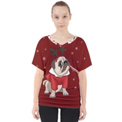 Pug Xmas V-neck Dolman Drape Top by Valentinaart