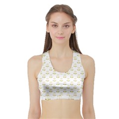 Gold Scales Of Justice On White Repeat Pattern All Over Print Sports Bra With Border by PodArtist