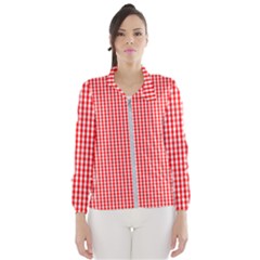 Small Snow White And Christmas Red Gingham Check Plaid Wind Breaker (women) by PodArtist