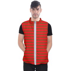 Christmas Red And Green Bedding Stripes Men s Puffer Vest by PodArtist