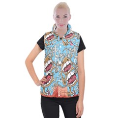 Illustration Characters Comics Draw Women s Button Up Puffer Vest by Celenk