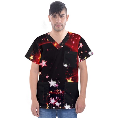 Circle Lines Wave Star Abstract Men s V-neck Scrub Top by Celenk