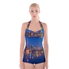 Buildings Can Cn Tower Canada Boyleg Halter Swimsuit  by Celenk