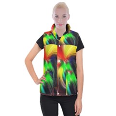 Circle Lines Wave Star Abstract Women s Button Up Puffer Vest by Celenk