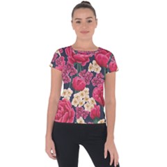 Pink Roses And Daisies Short Sleeve Sports Top  by allthingseveryone