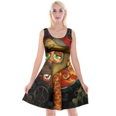 Funny Giraffe With Helmet Reversible Velvet Sleeveless Dress by FantasyWorld7