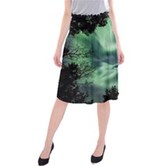 Northern Lights In The Forest Midi Beach Skirt by Ucco