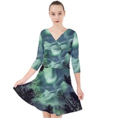 Northern Lights In The Forest Quarter Sleeve Front Wrap Dress	 by Ucco