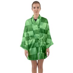 Wool Ribbed Texture Green Shades Long Sleeve Kimono Robe by Celenk