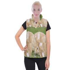 Beautiful Blue Eyed Bunny On Green Grass Women s Button Up Puffer Vest by Ucco