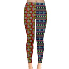 Blue & Red Ugly Christmas Pattern On Leggings 