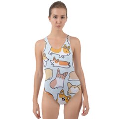 Corgilicious Corgi Doodle Art Cut-out Back One Piece Swimsuit by Celenk