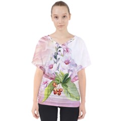 Wonderful Flowers, Soft Colors, Watercolor V-neck Dolman Drape Top by FantasyWorld7