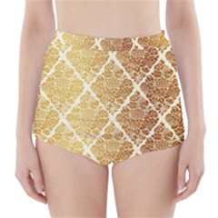 Vintage,gold,damask,floral,pattern,elegant,chic,beautiful,victorian,modern,trendy High-waisted Bikini Bottoms by NouveauDesign