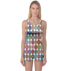 Decorative Ornamental Concentric One Piece Boyleg Swimsuit by Celenk