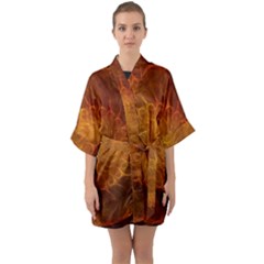 Orange Warm Hues Fractal Chaos Quarter Sleeve Kimono Robe by Celenk