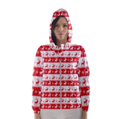 Knitted Red White Reindeers Hooded Wind Breaker (women) by patternstudio