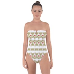 Striped Ornate Floral Print Tie Back One Piece Swimsuit by dflcprints