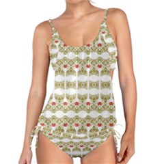 Striped Ornate Floral Print Tankini Set by dflcprints