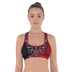 Wonderful Heart With Wings, Decorative Floral Elements Cross Back Sports Bra by FantasyWorld7