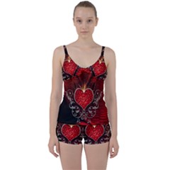 Wonderful Heart With Wings, Decorative Floral Elements Tie Front Two Piece Tankini by FantasyWorld7