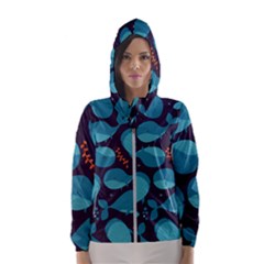 Blue Whale Pattern Hooded Wind Breaker (women) by Bigfootshirtshop