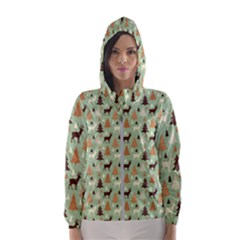 Reindeer Tree Forest Art Hooded Wind Breaker (women) by patternstudio