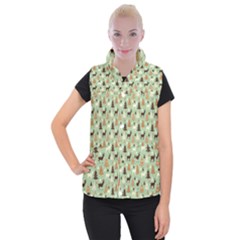 Reindeer Tree Forest Art Women s Button Up Puffer Vest by patternstudio