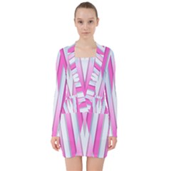 Geometric 3d Design Pattern Pink V-neck Bodycon Long Sleeve Dress by Celenk