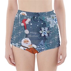 Funny Santa Claus With Snowman High-waisted Bikini Bottoms by FantasyWorld7