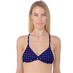 Patriotic Red White Blue Stars Blue Background Reversible Tri Bikini Top by Celenk