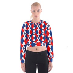 Patriotic Red White Blue 3d Stars Cropped Sweatshirt by Celenk
