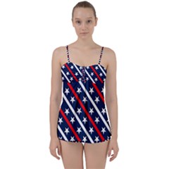 Patriotic Red White Blue Stars Babydoll Tankini Set by Celenk