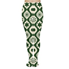 Green Ornate Christmas Pattern Women s Tights by patternstudio