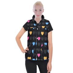 Emo Heart Pattern Women s Button Up Puffer Vest by Bigfootshirtshop