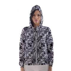 Black And White Ornate Pattern Hooded Wind Breaker (women) by dflcprints