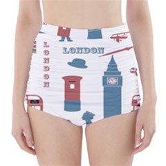 London Icons Symbols Landmark High-waisted Bikini Bottoms by Celenk