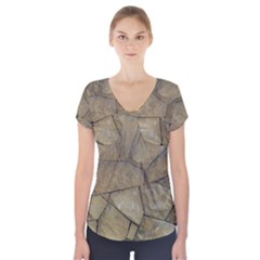 Brick Wall Stone Kennedy Short Sleeve Front Detail Top by Celenk