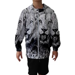 Lion Wildlife Art And Illustration Pencil Hooded Wind Breaker (kids) by Celenk