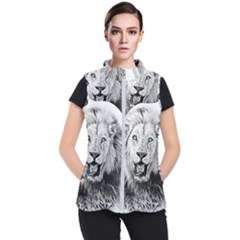 Lion Wildlife Art And Illustration Pencil Women s Puffer Vest by Celenk