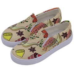 Colored Afternoon Tea Pattern Kids  Canvas Slip Ons