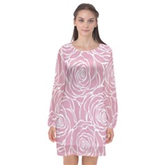 Pink Peonies Long Sleeve Chiffon Shift Dress  by NouveauDesign